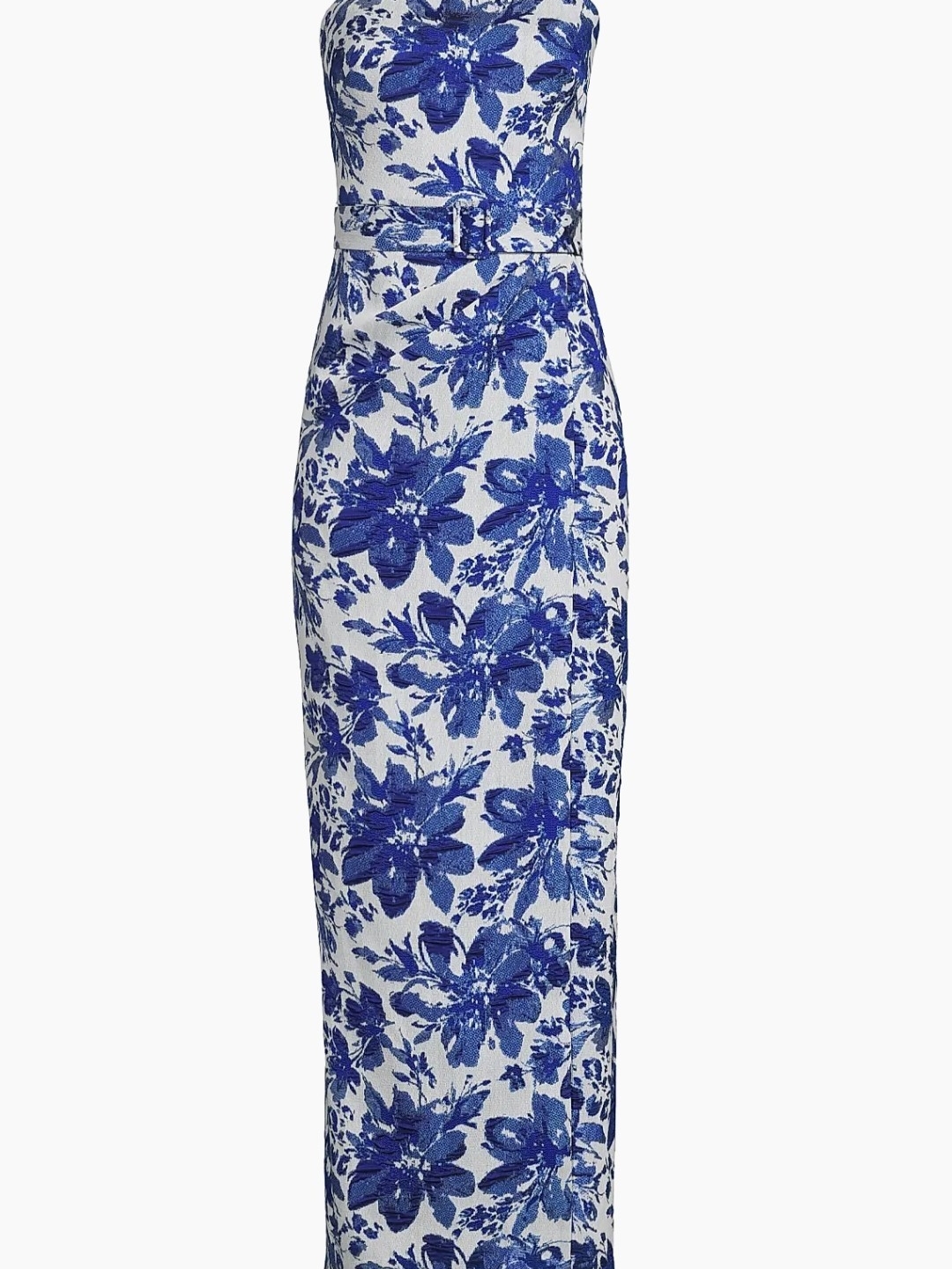 Blue Floral Strapless Maxi Dress With Belt
